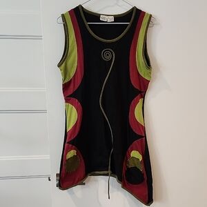 Black and Red Asymmetrical Graphic Tank Top